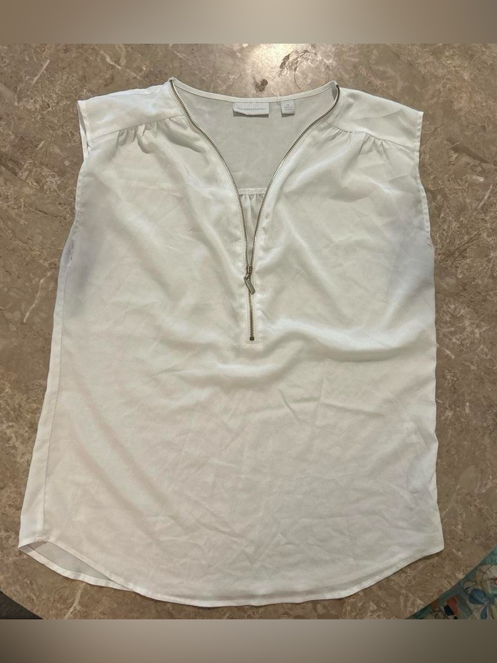 New York & Company White Zip-Front Sleeveless Top